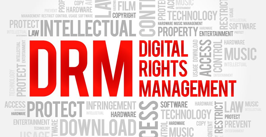 DRM - Digital Rights Management word cloud business concept background