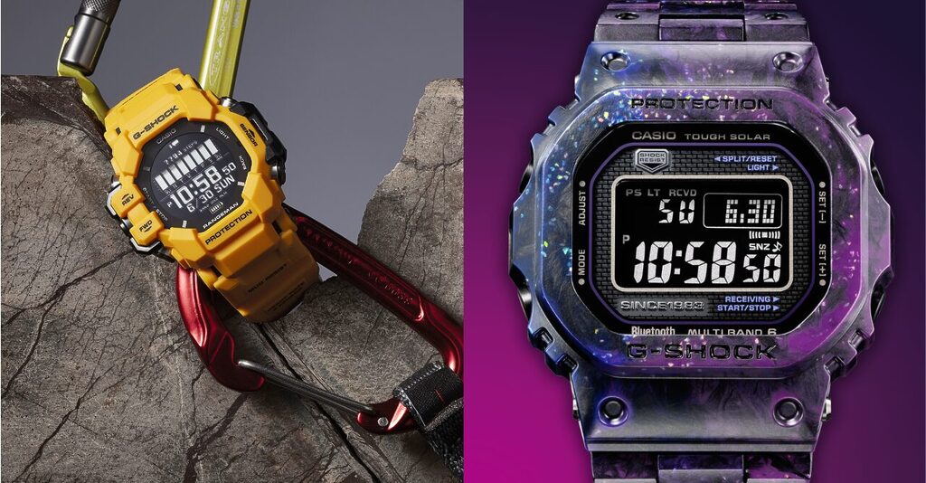 À esquerda, o modelo G-Shock que tem conectividade bluetooth e, à direita, o modelo G-Shock para elas (Crédito: Divulgação)