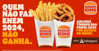 Após eleição, Burger King dará batatas-fritas a quem fizer o Enem